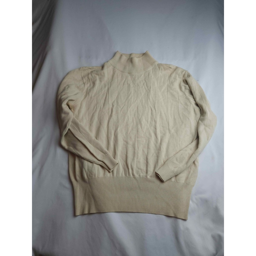 Vintage Dressbarn Cream Mock Neck Ribbed Knit Sweater Large Ivory Long Sleeve